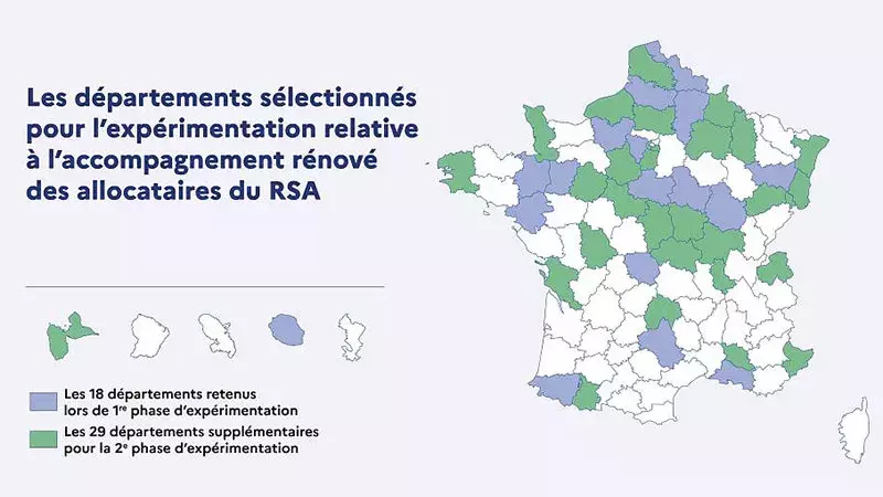 Les départements sélectionnés pour l'expérimentation relative à l'accompagnement rénové des allocataires du RSA